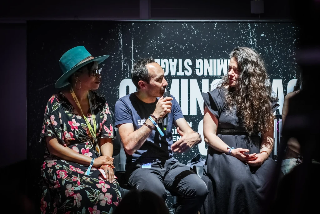 Group of speakers talking during a summit in Lisbon, Portugal