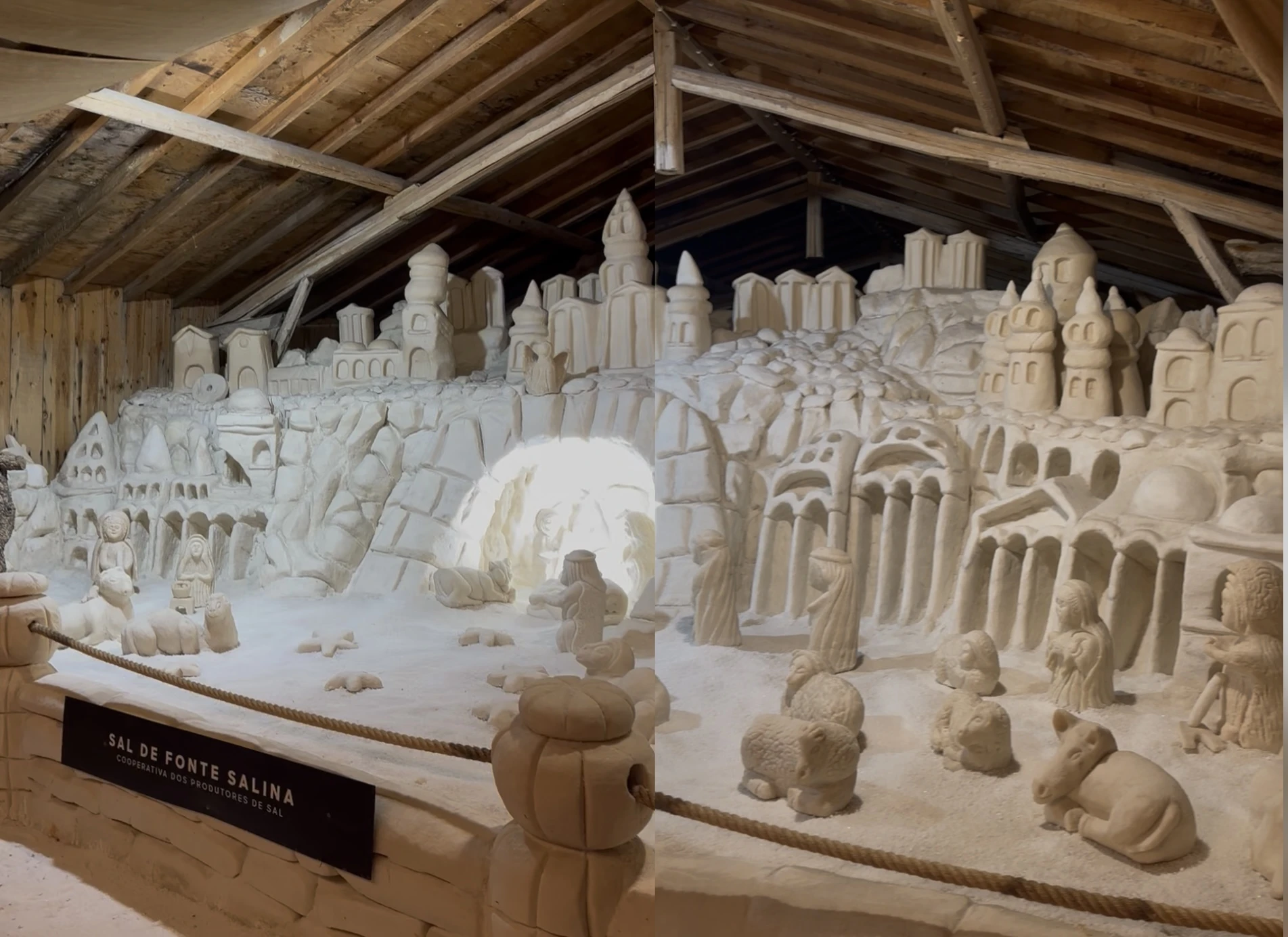 Crèche de Noël géante sculptée avec le sel gemme de Marinhas do Sal à Rio Maior.