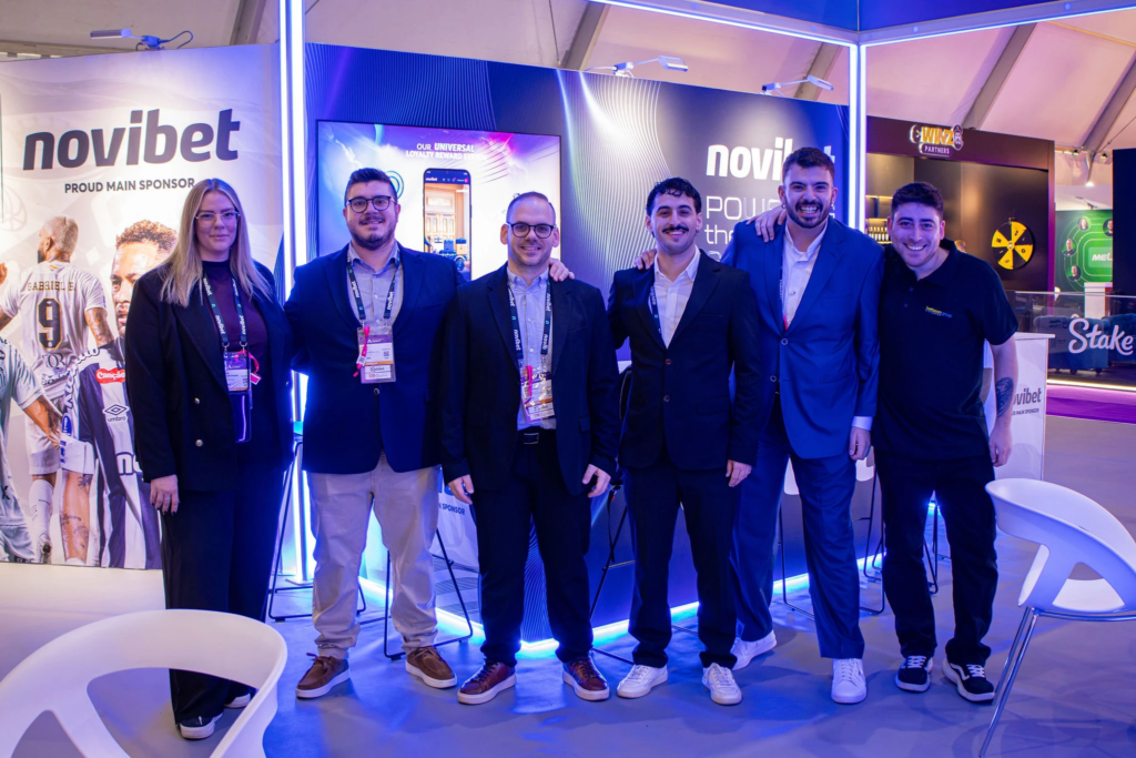 Stand team at SBC Summit Lisbon. Official exhibitors at FIL venue, showcasing corporate services."